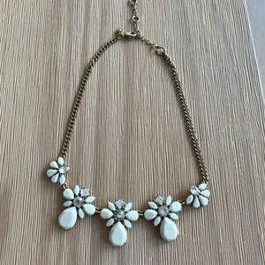 J Crew Gold Tone Floral‎ Crystal Necklace Cream Teardrop Pendant